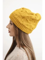 Dámská zimní čepice z vlny s ozdobným pletením K451 hořčicová