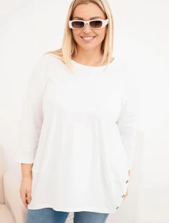 Dámská blůza Plus Size z bavlny s ozdobnými knoflíky a ohrnutými rukávy ecru