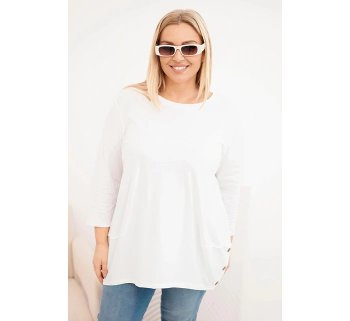 Dámská blůza Plus Size z bavlny s ozdobnými knoflíky a ohrnutými rukávy ecru Dámská blůza Plus Size z bavlny s ozdobnými knoflíky a ohrnutými rukávy ecru