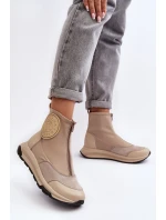 Dámské kožené boty s zipem model 21639047 béžové - Maciejka Dámské kožené boty s zipem model 21639047 béžové - Maciejka