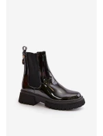 Lakové boty s zipem na kotníku černé Groesta