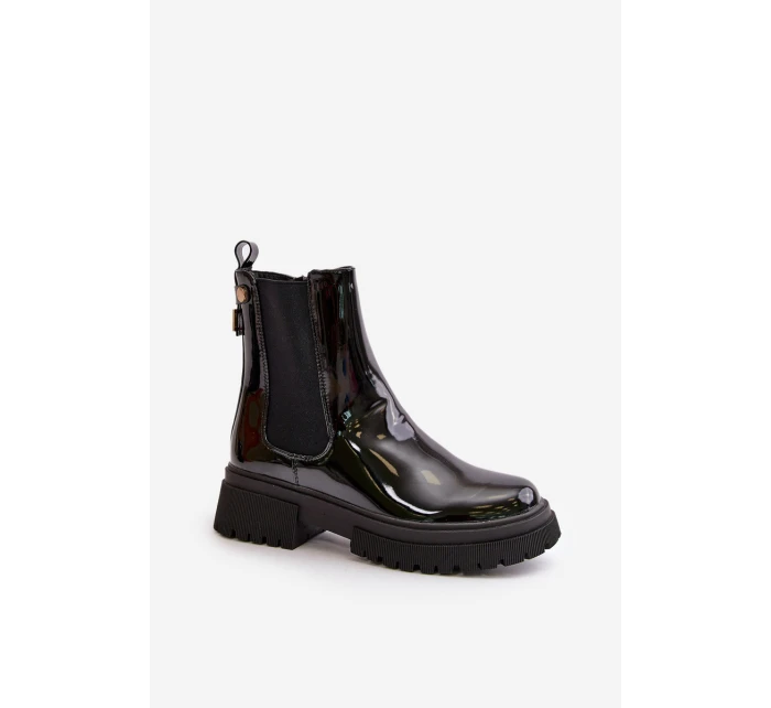 Lakové boty s zipem na kotníku černé Groesta