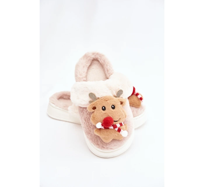 Vánoční kožené domácí pantofle dámské béžové model 21821768 - Boto Vánoční kožené domácí pantofle dámské béžové model 21821768 - Boto