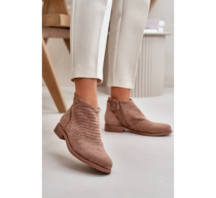Dámské Kotníkové Boty Na Plochém Podpatku Ažurové Hnědé S.Barski Dámské Kotníkové Boty Na Plochém Podpatku Ažurové Hnědé S.Barski