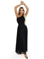 model 21941593 Dlouhé třpytivé večerní šaty na jedno rameno klasické černé - numoco basic