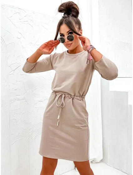 Béžové dámské úpletové šaty model 19764060 - Moon