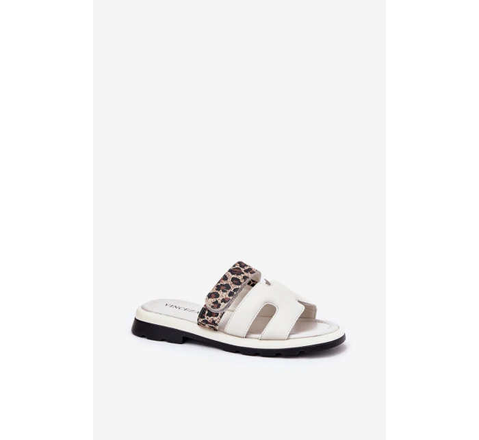 Dámské Kožené Pantofle S Suchým Zipem Leopard Vinceza 66769 Světle Béžové