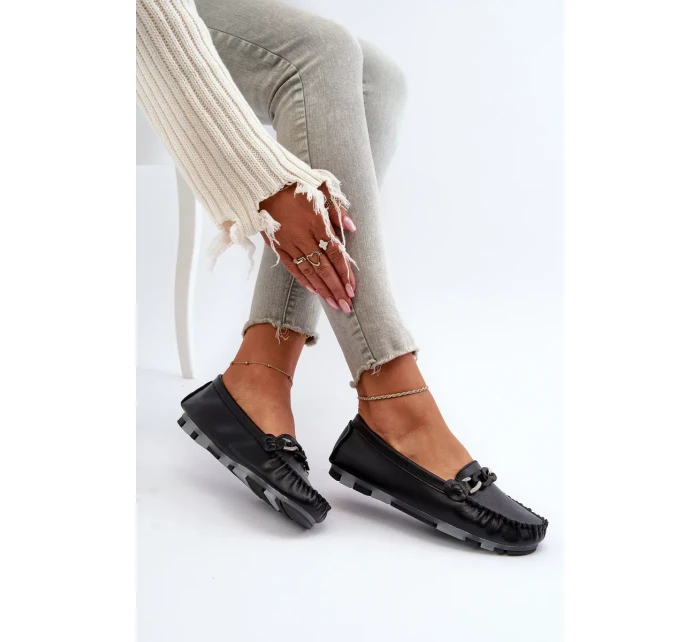 Dámské kožené mokasíny s ozdobou, černá S.Barski