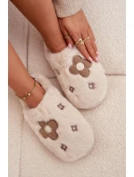 Dámské chlupaté papuče s květinami – béžové Selinne Dámské chlupaté papuče s květinami – béžové Selinne