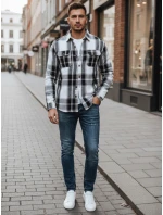 Pánská černobílá kostkovaná flanelová košile FashionStreet DX2673