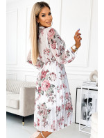 Plisované dámské midi šaty s dlouhými rukávy a se vzorem růží na pozadí model 18523693 - numoco basic