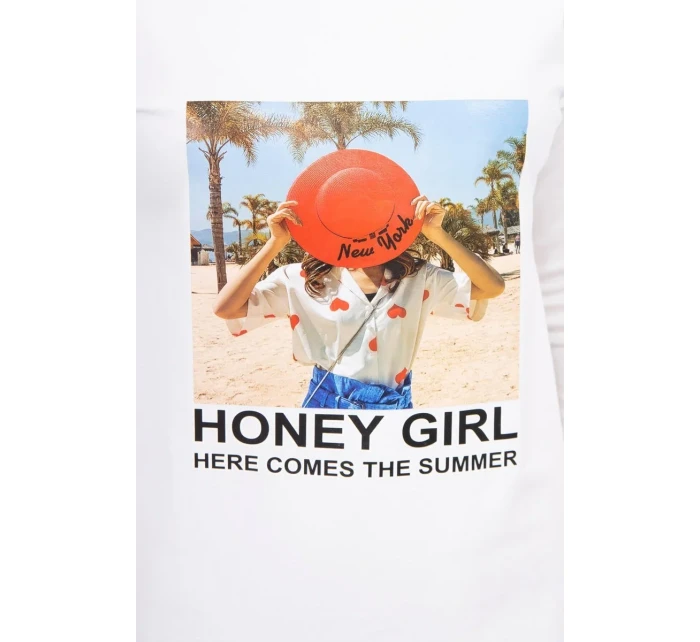 Šaty s potiskem Honey model 18744042 ecru - K-Fashion Šaty s potiskem Honey model 18744042 ecru - K-Fashion