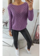 Svetr s ažurovým zdobením fialový Svetr s ažurovým zdobením fialový