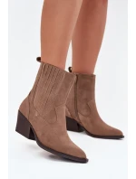 Sametové Kotníkové Boty Dámské Na Podpatku Zateplené Khaki model 21707093 - Boto