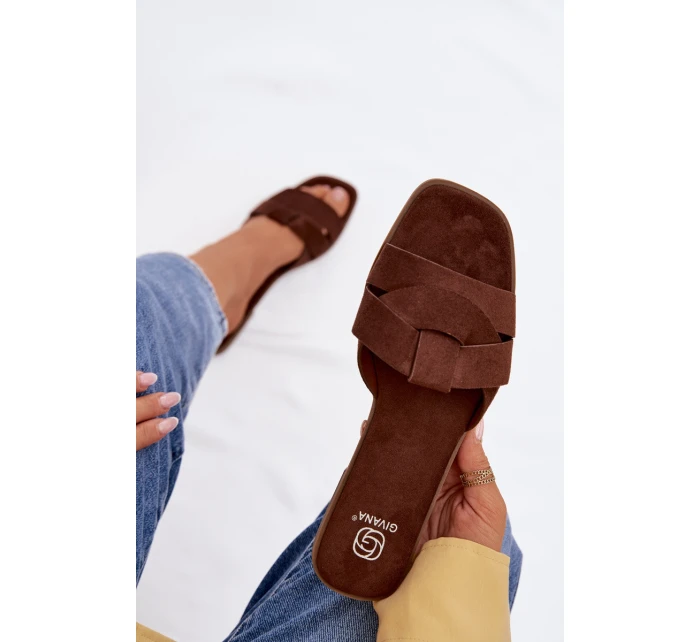 Dámské ploché sandály s pásky Eko semišové Čokoládové model 21943339 - Boto