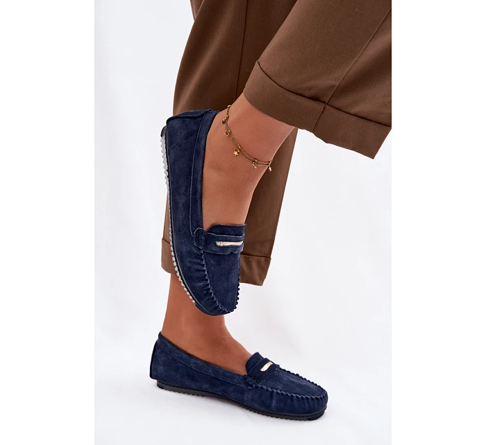 Dámské ploché mokasíny z pravé semišové kůže S.Barski LR61-7029 tmavě modré