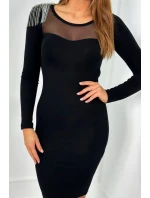 Pletené šaty se zdobením na jedno rameno černý Pletené šaty se zdobením na jedno rameno černý