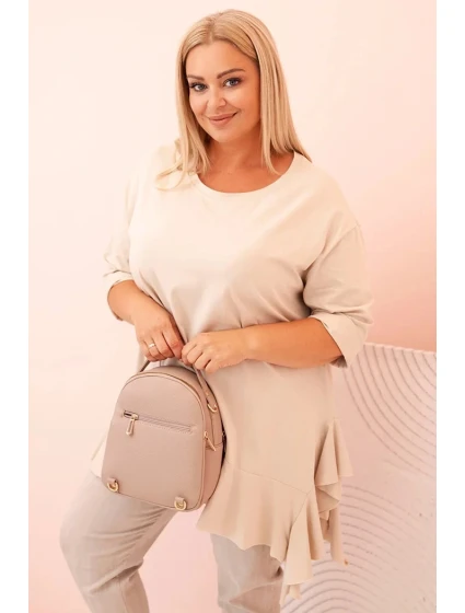 Dámská blůza Plus Size s model 21259120 kapsou a ohrnutým rukávem kiwi - K-Fashion