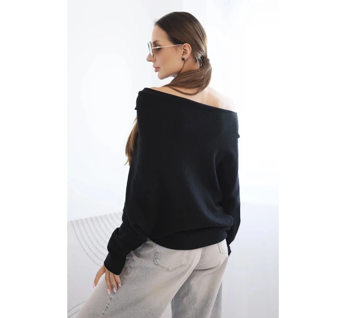 Dámský asymetrický model 21402222 svetr viskózový černý - K-Fashion Dámský asymetrický model 21402222 svetr viskózový černý - K-Fashion