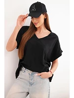 Dámská bavlněná halenka s výstřihem do V a krátkým rukávem černá