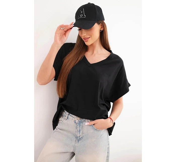 Dámská bavlněná halenka s výstřihem do V a krátkým rukávem černá