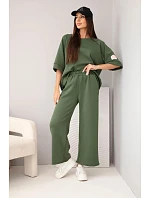 Dámská model 22216306 měkká viskózová souprava mikina a široké kalhoty khaki - K-Fashion Dámská model 22216306 měkká viskózová souprava mikina a široké kalhoty khaki - K-Fashion