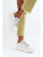 Dámské kožené tenisky na platformě model 21650215 Bílé - Goe