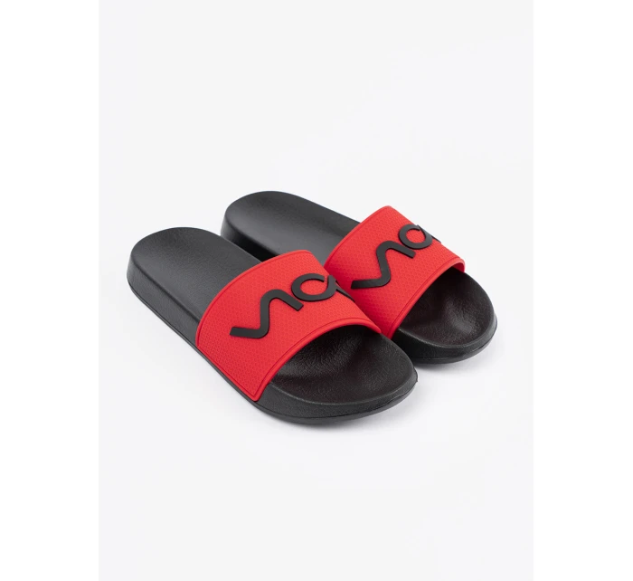 Pohodlné Czarno-czerwony dámské  nazouváky na plochém podpatku