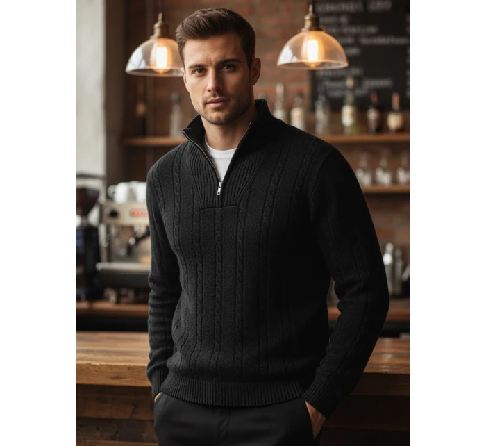 Pánský svetr s límečkem černý Dstreet model 21994047 - FashionStreet