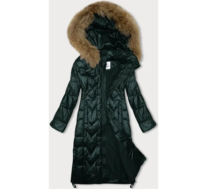 Tmavě zelená dlouhá dámská prošívaná bunda model 21247405 - Glakate Tmavě zelená dlouhá dámská prošívaná bunda model 21247405 - Glakate
