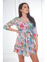 Květinové šaty s vázáním v pase, pudrově růžové