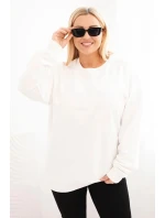 Dámská mikina Plus Size bavlněná basic s kulatým výstřihem bílá