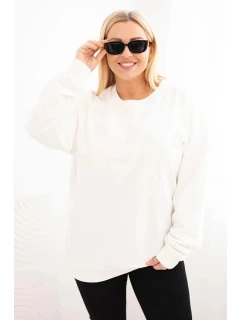 Dámská mikina Plus Size bavlněná basic s kulatým výstřihem bílá
