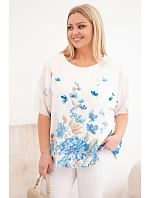 Dámská halenka Plus Size s krátkým rukávem a květinovým potiskem modrá