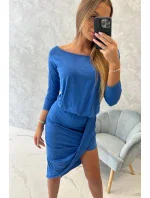 Asymetrické šaty, 3/4 rukávy, chrpově modré