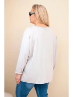 Dámská bavlněná blůza Plus Size s třásněmi béžová