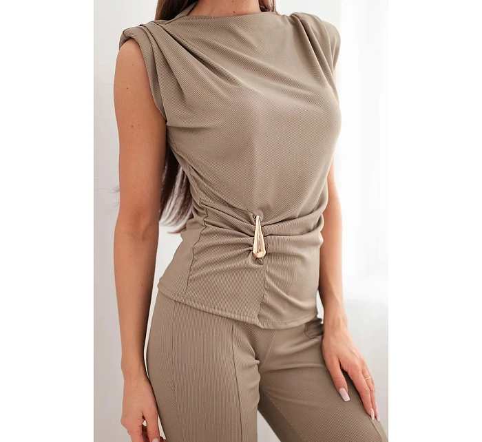 Dámský komplet s řasenou halenkou a širokými kalhotami fango