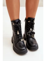 Ekokožené Boty Worker Dámské S Připínáky Černé Rianael Ekokožené Boty Worker Dámské S Připínáky Černé Rianael