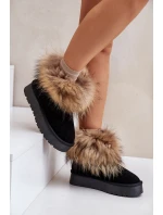Kožené Sněhové Boty Na Platformě S Kožíškem Černé model 21677876 - Boto