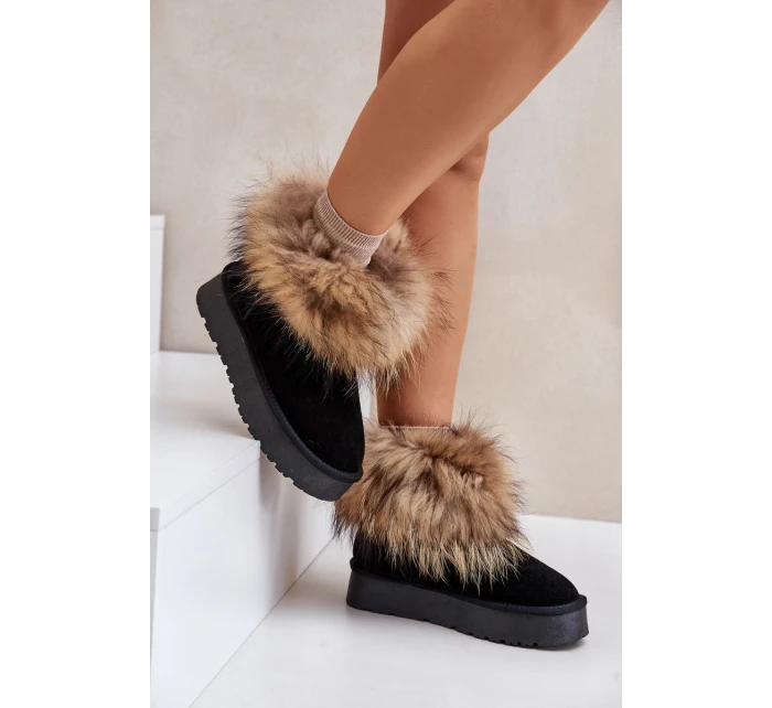 Kožené Sněhové Boty Na Platformě S Kožíškem Černé model 21677876 - Boto