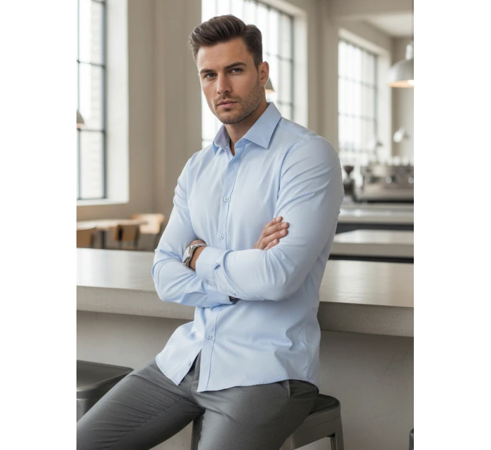 Pánská elegantní hladká modrá košile SLIM FIT FashionStreet DX2614