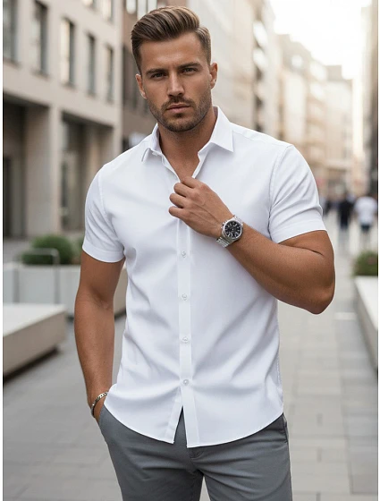Koszula męska slim fit z krótkim rękawem biała model 22227923 - FashionStreet