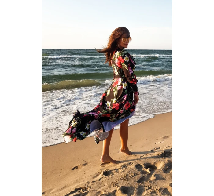 Dámské maxi šaty s výstřihem a se vzorem květů model 20914037 - numoco