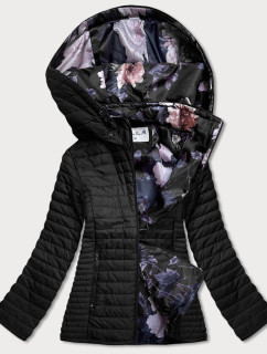 Černá dámská bunda s květovanou podšívkou (SF726)