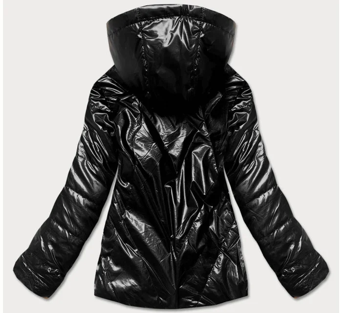 Krátká černá lesklá dámská bunda (W586-1)