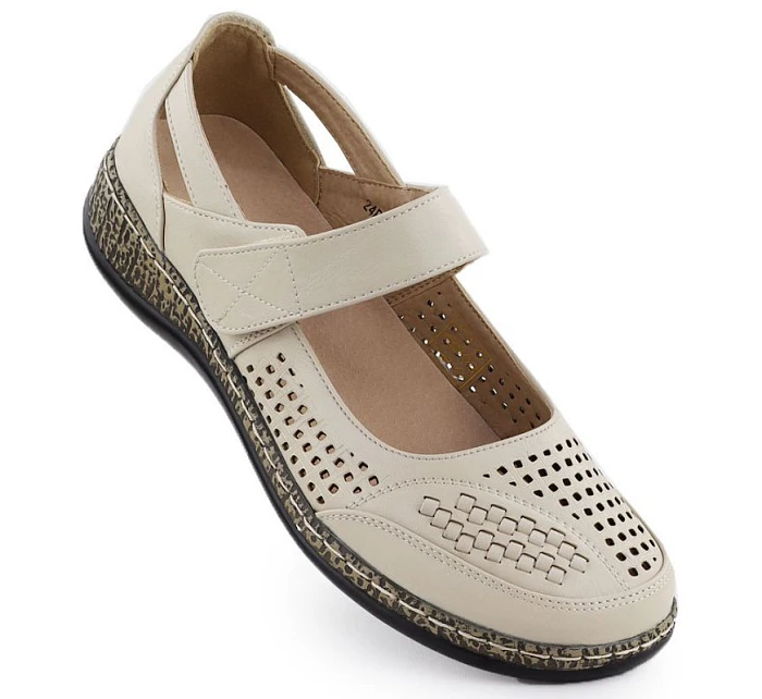 Dámská prolamovaná obuv na suchý zip béžová Unisoft 7026