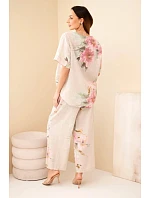 Dámský bavlněný komplet s krátkým rukávem a širokými nohavicemi béžový