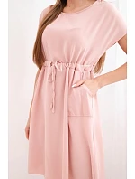 Dámské šaty s krátkým rukávem a zavazováním v pase tmavě pudrově růžové