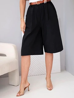 Dámské viskózové letní šortky s páskem a širokými nohavicemi černé