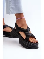 Dámské kožené sandály na robustní podrážce černé GOE Dámské kožené sandály na robustní podrážce černé GOE